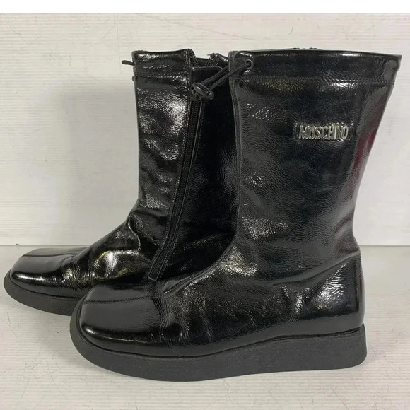 Moschino Womens Black Italy Leather Square Toe Zip Up Ankle Boots Size 39M - Picture 3 of 7